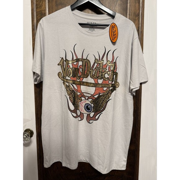 New Von Dutch Graphic Print Eyeball Logo Ivory T-Shirt Size XL Y2K - Picture 1 of 3